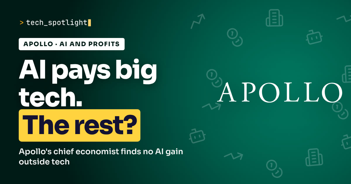 Poster in Apollo green with the Apollo logo and the words 'AI pays big tech. The rest?'