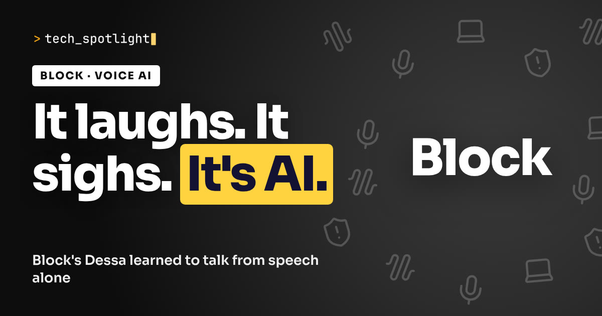 Poster in Block colours with the Block name and the words 'It laughs. It sighs. It's AI.'
