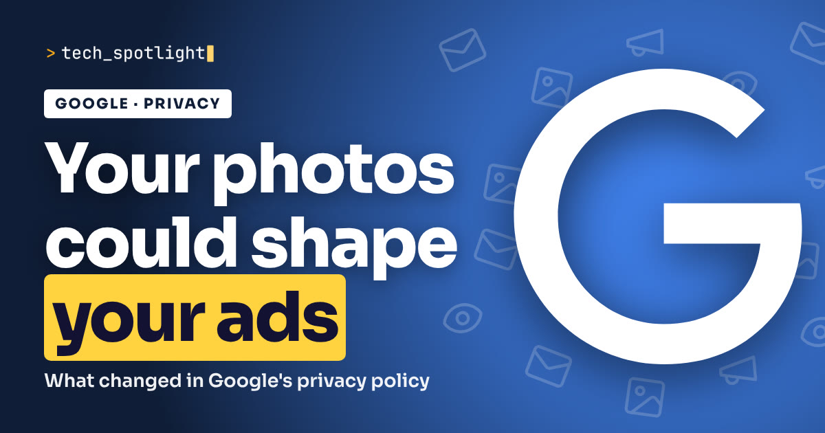TechSpotlight poster in Google colours with the Google logo and the words 'Your photos could shape your ads'
