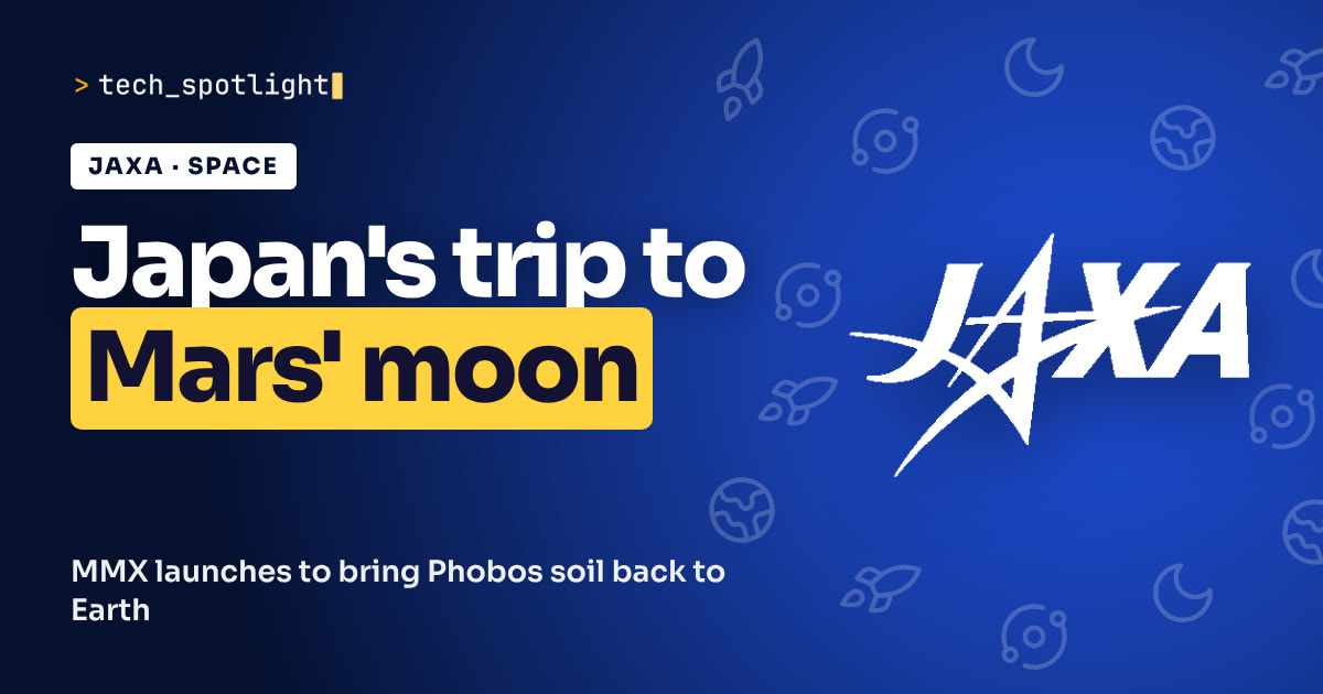 TechSpotlight poster in JAXA colours with the JAXA logo and the words 'Japan's trip to Mars' moon'