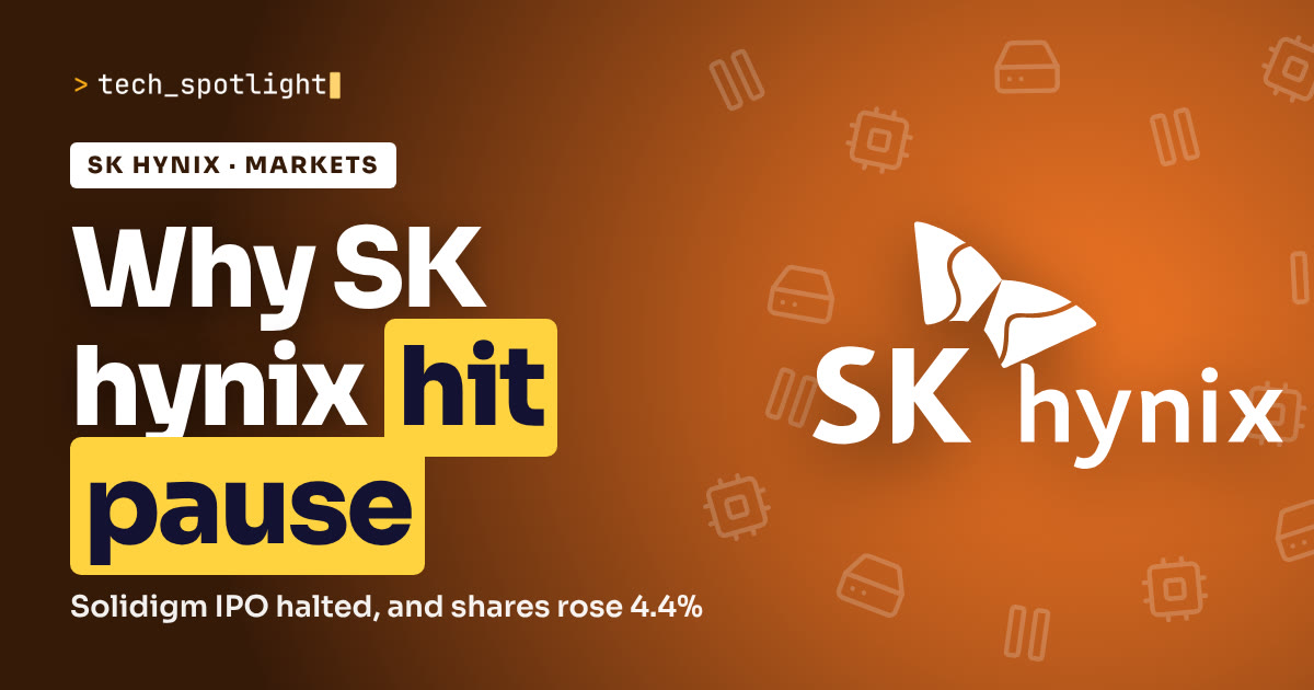 TechSpotlight poster in SK hynix colours with the SK hynix logo and the words 'Why SK hynix hit pause'