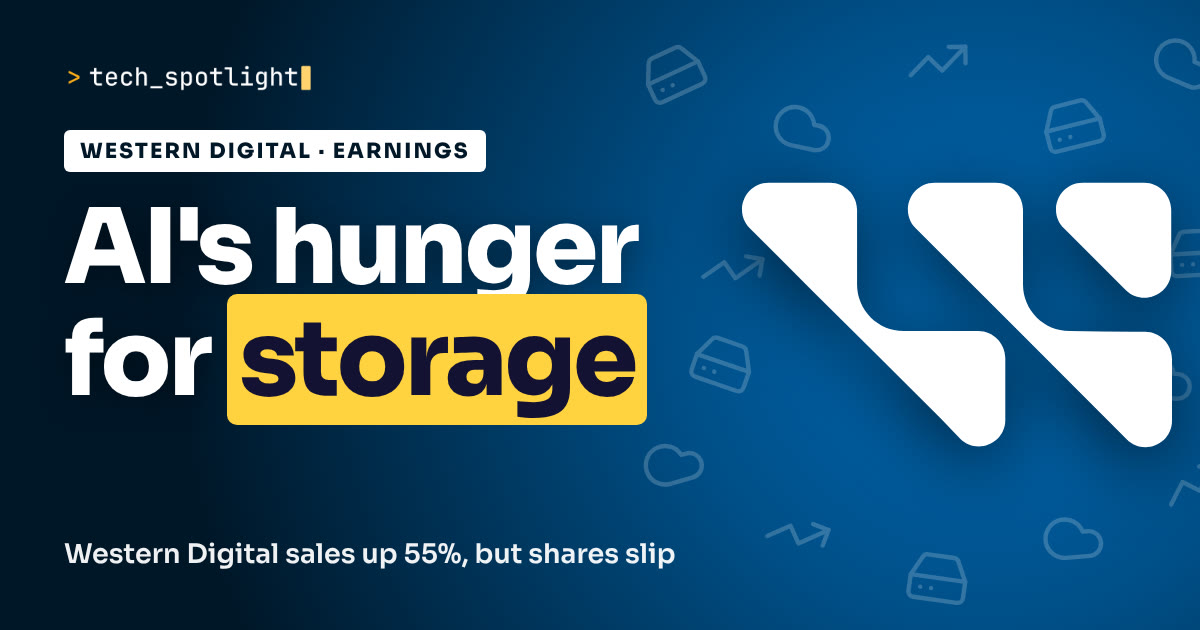 TechSpotlight poster in Western Digital colours with the Western Digital logo and the words 'AI's hunger for storage'